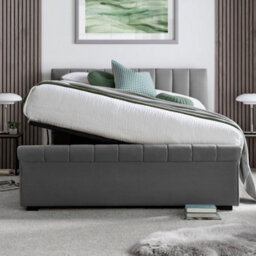 Ascot Grey Upholstered Sleigh Ottoman - King Size Bed Frame Only - thumbnail 4