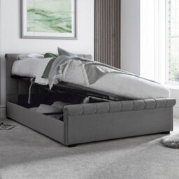 Ascot Grey Upholstered Sleigh Ottoman - King Size Bed Frame Only - thumbnail 2