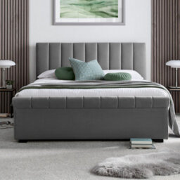 Ascot Grey Upholstered Sleigh Ottoman - King Size Bed Frame Only - thumbnail 3