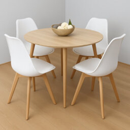 Kosy Koala Modern Round Dining Table Set With 4 White Plastic Chairs Dining Room Furniture