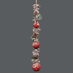 Shatchi Hanging Decoration With Jingle Bells Wooden Sticks, Berries And Pinecones Christmas Home Wall Door 90Cm Red - thumbnail 2
