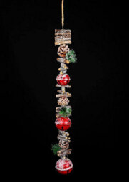 Shatchi Hanging Decoration With Jingle Bells Wooden Sticks, Berries And Pinecones Christmas Home Wall Door 90Cm Red - thumbnail 6