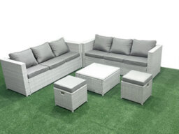 Fimous Garden Outdoor Furniture Set 8 Seater Rattan Sofa Set 2 Small Stools Light Grey - thumbnail 2