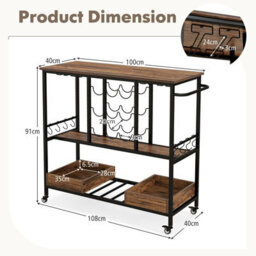 Gainoom 3 Tiers Bar Cart Home Serving Cart Industrial Rolling Beverage Cart - thumbnail 2