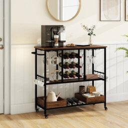 Gainoom 3 Tiers Bar Cart Home Serving Cart Industrial Rolling Beverage Cart - thumbnail 3