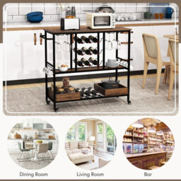 Gainoom 3 Tiers Bar Cart Home Serving Cart Industrial Rolling Beverage Cart - thumbnail 6