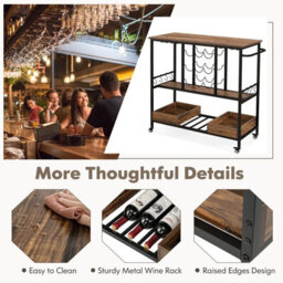 Gainoom 3 Tiers Bar Cart Home Serving Cart Industrial Rolling Beverage Cart - thumbnail 7