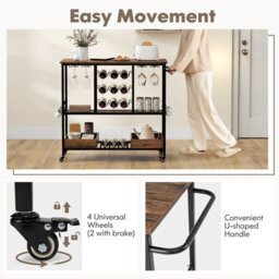 Gainoom 3 Tiers Bar Cart Home Serving Cart Industrial Rolling Beverage Cart - thumbnail 5