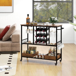 Gainoom 3 Tiers Bar Cart Home Serving Cart Industrial Rolling Beverage Cart - thumbnail 8