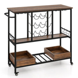 Gainoom 3 Tiers Bar Cart Home Serving Cart Industrial Rolling Beverage Cart - thumbnail 9