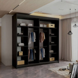 M N Furniture Ltd Wardrobe With Led Light - Modern Sliding Wardrobe - 2 Or 3 Door Bedroom Cabinet With Mirror (Black/oak, 203Cm) - thumbnail 2