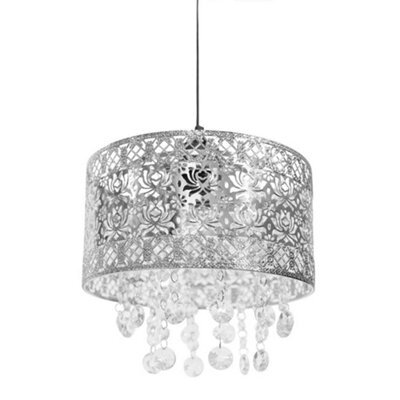 Valuelights Enna Silver Easy Fit Moroccan Style Acrylic Jewel Droplet Drum Ceiling Light Shade And Bulb (D)22Cm - image 1