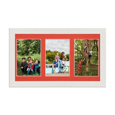 AK Frames 40X20Cm White Modern Multi Photo Frame With Poppy Red Mount - Holds 3 Apertures (3X) 6X4 Photos - image 1