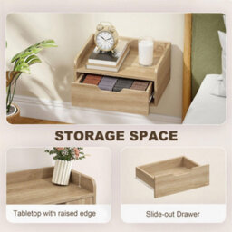 Homcom Floating Nightstands Set Of 2, Nightstand With Drawer, Natural Wood - thumbnail 6