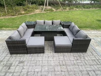 Fimous Wicker Pe Rattan Garden Furniture Sofa Set Outdoor Adjustable Rising Lifting Dining Table Set 11 Seater - image 1