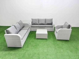 Fimous 7 Seater Poly Rattan Outdoor Garden Furniture Square Coffee Table Sofa Set 3 Seater Sofaside Table Light Grey - thumbnail 1