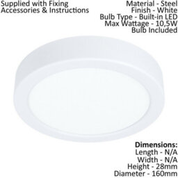 2 Pack Modern 10.5W Led Round Wall And Ceiling Lights - 4000K White Finish - thumbnail 2