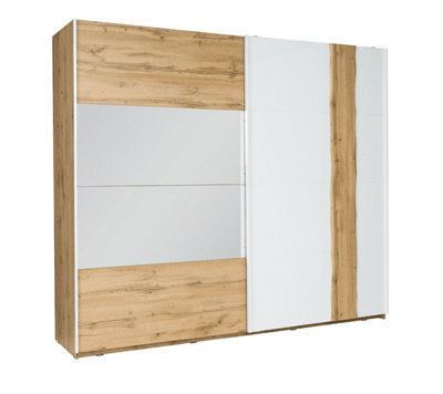 Arte Elegant Oak Wotan & White Gloss Sliding Door Wardrobe 200Cm - Mirrored, Space-Saving Storage For Modern Bedrooms - image 1