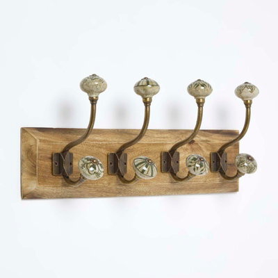 Homescapes Decorative Green Wall Mounted Coat Hook Rack - image 1
