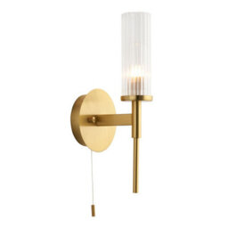 Luminosa Lighting Luminosa Talo Bathroom Metal Wall Lamp, Satin Brass Plate, Ribbed Glass, Ip44