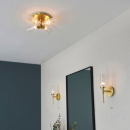 Luminosa Lighting Luminosa Talo Bathroom Metal Wall Lamp, Satin Brass Plate, Ribbed Glass, Ip44 - thumbnail 4