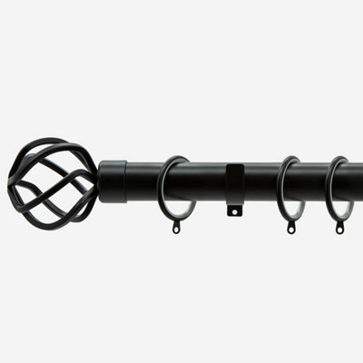 Matt Black 28mm Cage Fixed Length Metal Curtain Pole 240Cm - image 1