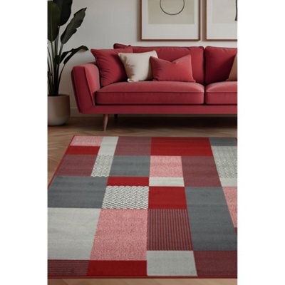 Melrose Colorama Montreal Red Square Design Large Indoor Area Rug 160/230Cm - image 1