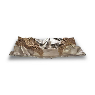 Large Textured Aluminium Decorative Tray Bowl Ornament And Home Accessory In Bronze Silver 54Cm Width - image 1