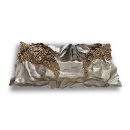 Large Textured Aluminium Decorative Tray Bowl Ornament And Home Accessory In Bronze Silver 54Cm Width - thumbnail 2