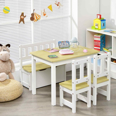 Costway 4-Piece Kids Table & Chair Set Multifunctional Activity Table-Natural - image 1