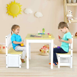 Costway 4-Piece Kids Table & Chair Set Multifunctional Activity Table-Natural - thumbnail 4