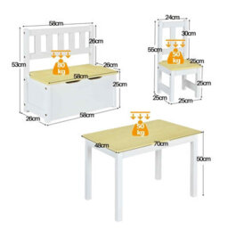 Costway 4-Piece Kids Table & Chair Set Multifunctional Activity Table-Natural - thumbnail 3