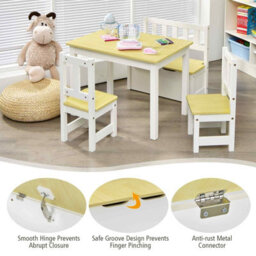 Costway 4-Piece Kids Table & Chair Set Multifunctional Activity Table-Natural - thumbnail 6