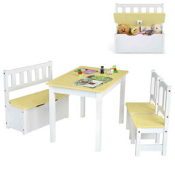Costway 4-Piece Kids Table & Chair Set Multifunctional Activity Table-Natural - thumbnail 2