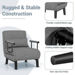 Single 190X65Cm Fabric Recliner Folding Sofa Bed Sleeper Couch - thumbnail 5