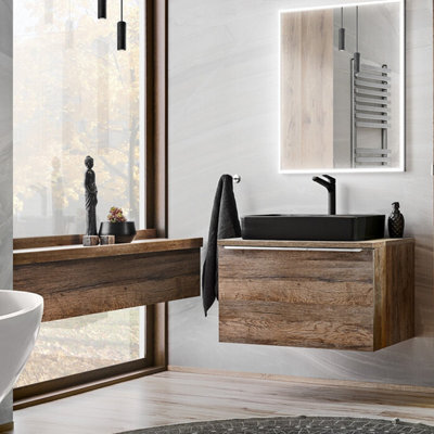 Heze Furniture Santa Fe Bathroom Cabinet Vanity 80 Cm With Basin - Dark Oak - image 1