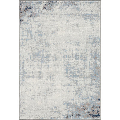 Livabliss Roma-Abstract Blue Grey Off-White Modern Marble Living Dining Bedroom Rug 60 X 90 Cm Easy Care, Non Shedding - image 1