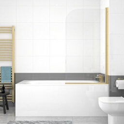 Nes Home 1700mm Round Bath With Legs And Brushed Brass Frame Curved Bath Screen - thumbnail 2