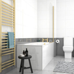 Nes Home 1700mm Round Bath With Legs And Brushed Brass Frame Curved Bath Screen - thumbnail 3