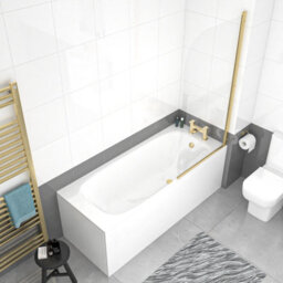 Nes Home 1700mm Round Bath With Legs And Brushed Brass Frame Curved Bath Screen - thumbnail 4