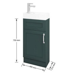 Belofay 400mm Bathroom Vanity Units With Basin With White Ceramic Bathroom Sink Soft Close Hinges & 1 Tap Hole (Crawley Green) - thumbnail 2