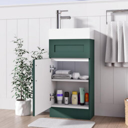 Belofay 400mm Bathroom Vanity Units With Basin With White Ceramic Bathroom Sink Soft Close Hinges & 1 Tap Hole (Crawley Green) - thumbnail 5