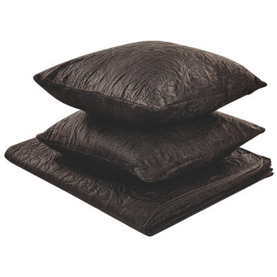 Beliani Bedspread With Cushions Rayen 140 X 210 Cm Brown - image 1
