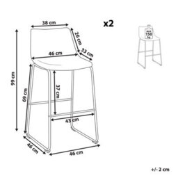 Beliani Set Of 2 Bar Chairs Franks Golden Brown - thumbnail 3