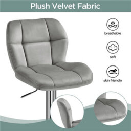 Yaheetech Set Of 2 Velvet Swivel Stools With Adjustable Seat Height For Kitchen Bar Light Grey - thumbnail 5