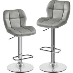 Yaheetech Set Of 2 Velvet Swivel Stools With Adjustable Seat Height For Kitchen Bar Light Grey - thumbnail 2