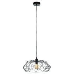 Stylish Black Cage Pendant Light For Hallways - 1X 60W E27 Bulb Compatible - thumbnail 1
