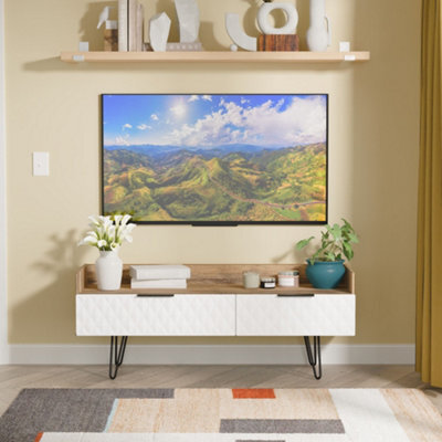 Anzio Matt Vintage Oak Effect Media Unit With 2 Drawers, (H)50.1Cm X (W)128.2Cm X (D)39.4Cm - image 1