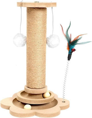 Indoor Cat Scratching Post 40Cm Compact Sisal Scratch Pole With Pine Base Interactive Feather And Game Balls - image 1