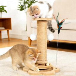Indoor Cat Scratching Post 40Cm Compact Sisal Scratch Pole With Pine Base Interactive Feather And Game Balls - thumbnail 6